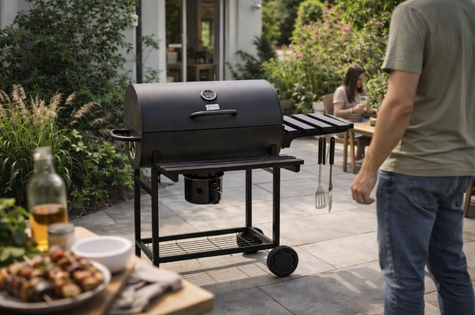 Grill węglowy LANDGRAFF PROSMOKER duży zamykany grill ogrodowy z termometrem półkami i popielnikiem